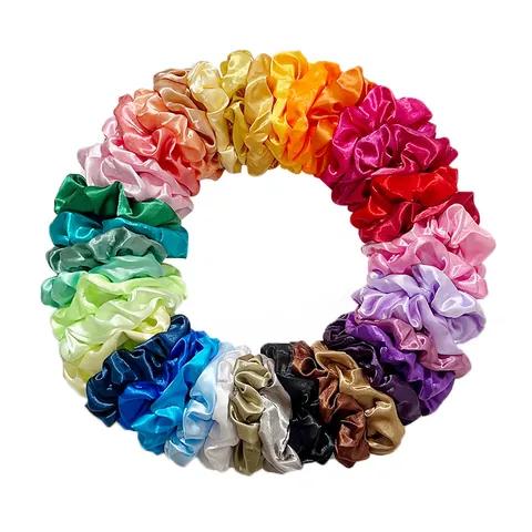 Solid Color Satin Scrunchies Large Elastic Hair Ties Pleated Hair Bands Ponytail Holder Women Girls Fashion Hair Accessories