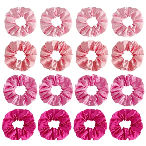 Chouchous En Satin Rose Pour Femmes Élastiques À Cheveux Couleur Unie Tissu Aspect Soie Porte Queue De Cheval Ensemble Accessoires Cheveux Filles