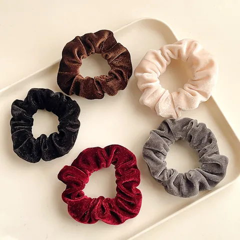 Vintage Solid Color Velvet Scrunchies Elastic Hair Ties Minimalist Hair Accessories Ponytail Holder For Women Girls Daily Style