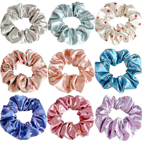 Elastico per Capelli Scrunchie in Raso con Stampa per Donna Supporto per Coda di Cavallo con Motivo a Cuore Coniglio Unicorno Accessorio Moda