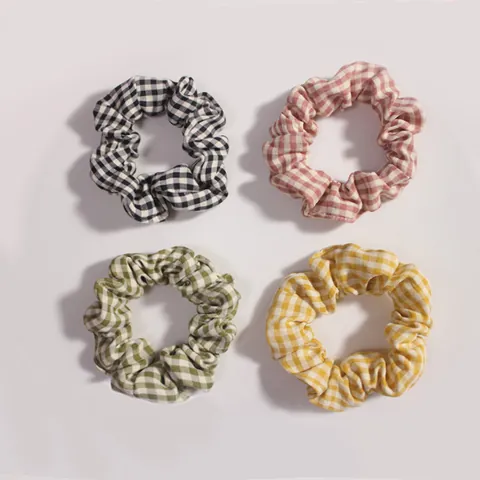 French Vintage Plaid Scrunchies Fabric Grid Checkered Elastic Hair Ties Ponytail Holder Women Fashion Hair Accessories