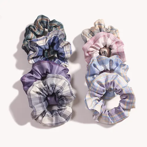 Korean Preppy Style Plaid Fabric Scrunchies Ponytail Holder Elastic Hair Ties Fashion Checkered Hair Accessories For Women Girls