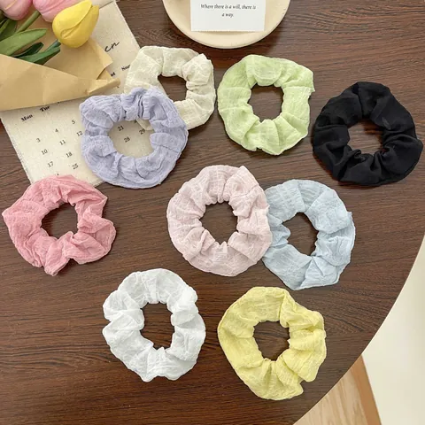 Scrunchies con Texture a Bolle Tinta Unita in Tessuto Elastici per Capelli Puff Hair Band per Donne Ragazze Accessori Capelli Moda