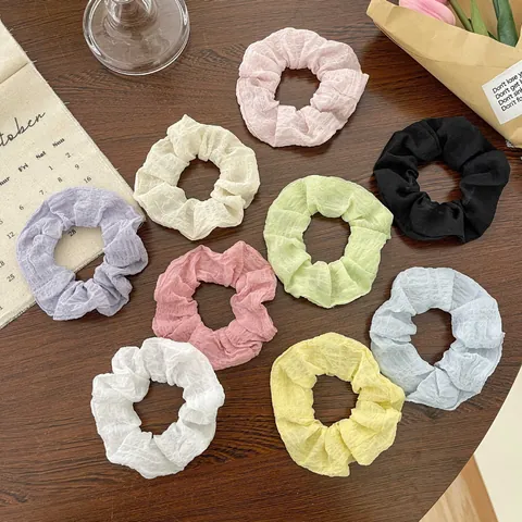 Scrunchies con Texture a Bolle Tinta Unita in Tessuto Elastici per Capelli Puff Hair Band per Donne Ragazze Accessori Capelli Moda