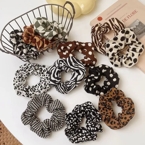 Retro Leopardenmuster Punktmuster Haargummis Für Damen Stoff Elastische Große Scrunchies Zebra Hahnentritt Muster Haarschmuck