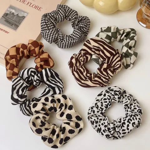 Retro Leopardenmuster Punktmuster Haargummis Für Damen Stoff Elastische Große Scrunchies Zebra Hahnentritt Muster Haarschmuck