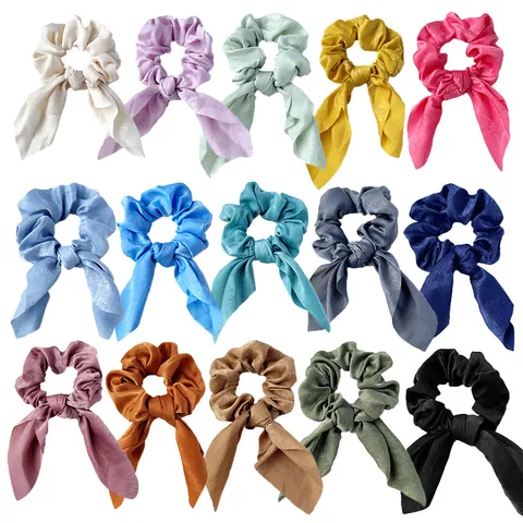 Satin Bowknot Scrunchie Large Hair Tie Ribbon Rabbit Ear Ponytail Holder For Women Girls Elegant Hair Accessories