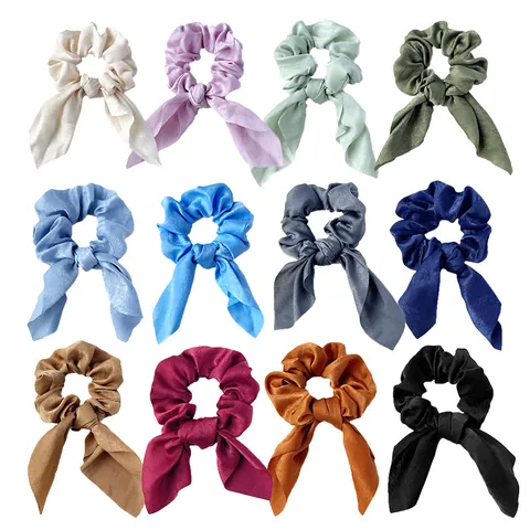 Satin Bowknot Scrunchie Large Hair Tie Ribbon Rabbit Ear Ponytail Holder For Women Girls Elegant Hair Accessories