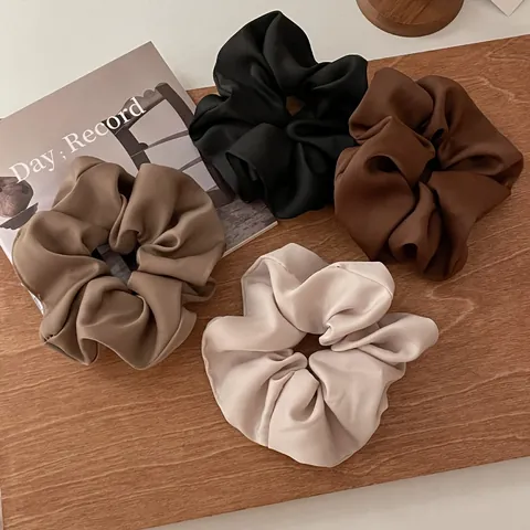 Women Elegant Satin Scrunchie Set Elastic Hair Ties Pleated Hair Bands Solid Color Ponytail Holder Hair Accessories For Daily Styling
