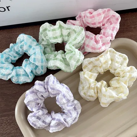 Zoete Geruite Stof Scrunchies Voor Vrouwen Bubble Textuur Haarelastiekjes Paardenstaart Houder Koreaanse Stijl Dagelijkse Haaraccessoires