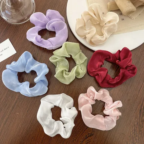 Korean Style Organza Scrunchies Elegant Solid Color Mesh Hair Ties Elastic Ponytail Holder Fashion Hair Accessories For Women