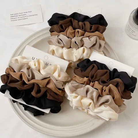 Vintage Elegant Satin Scrunchies Pleated Elastic Hair Ties Solid Color Large Hair Bands For Women Girls Hair Accessories