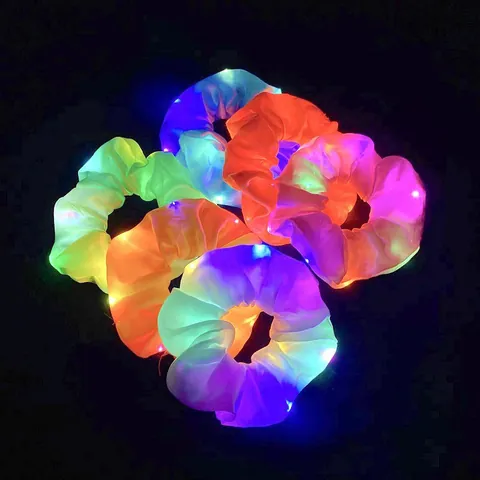 Chouchous en Satin Lumineux LED pour Femmes Filles Grands Élastiques à Cheveux pour Noël Bar Fête Bijoux