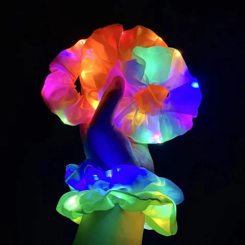 Chouchous en Satin Lumineux LED pour Femmes Filles Grands Élastiques à Cheveux pour Noël Bar Fête Bijoux