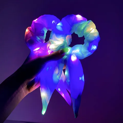 LED Leuchtende Band Schleife Haar Scrunchies Light Up Organza Elastische Haargummis Für Party Damen Nacht Haarschmuck