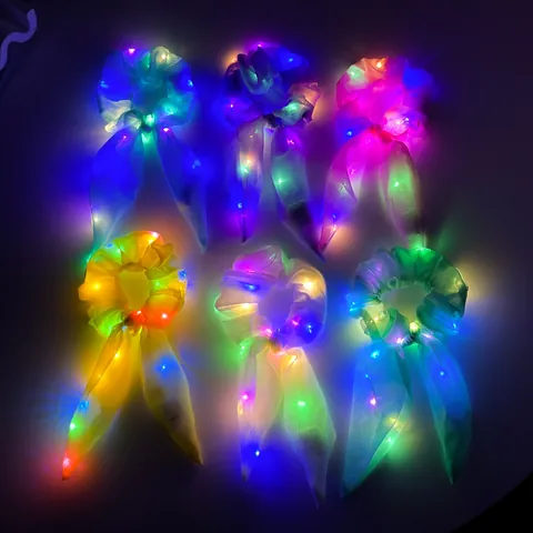 LED Leuchtende Band Schleife Haar Scrunchies Light Up Organza Elastische Haargummis Für Party Damen Nacht Haarschmuck