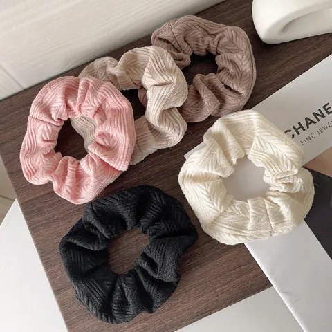Knitted Scrunchie Hair Ring For Women Elastic Fabric Hair Ties Herringbone Pattern Korean Style Minimalist Hair Accessories