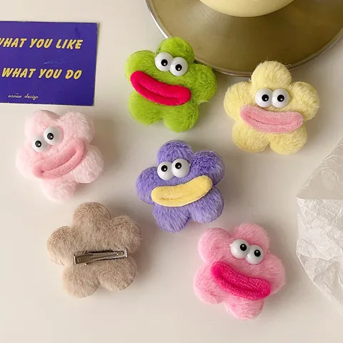 Simpatico Fermaglio per Capelli in Peluche Divertente Grandi Occhi Bocca di Salsiccia Fiore Stella Per Donna Ragazze