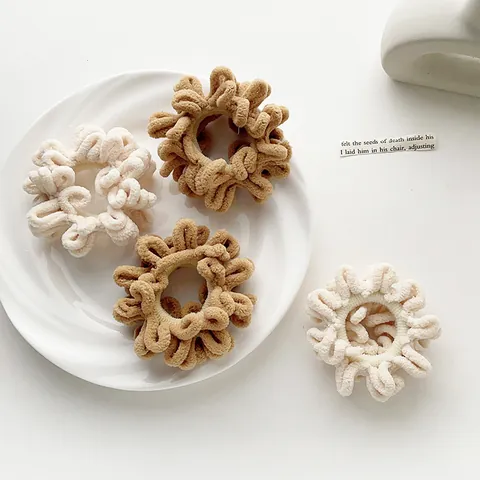 Women Plush Chenille Hair Tie Autumn Winter Korean Style Elastic Hair Rope Coffee Off White Scrunchies Minimalist Hair Accessories