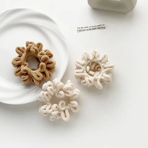 Women Plush Chenille Hair Tie Autumn Winter Korean Style Elastic Hair Rope Coffee Off White Scrunchies Minimalist Hair Accessories