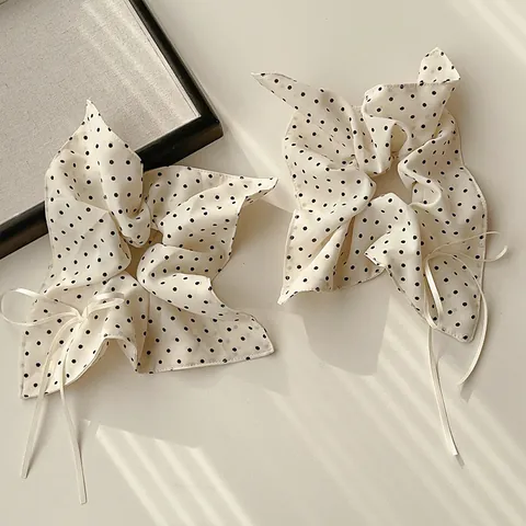Scrunchie a Pois Retro Francese Crema Bianco Fiocco Nastro Elastico per Capelli in Tessuto Scrunchies per Donna Accessori Capelli