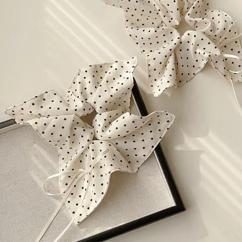 Scrunchie a Pois Retro Francese Crema Bianco Fiocco Nastro Elastico per Capelli in Tessuto Scrunchies per Donna Accessori Capelli
