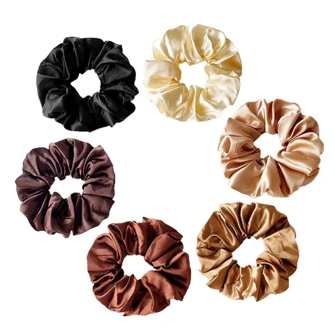 Chouchous en Satin Couleur Unie Élastiques à Cheveux Ensemble Élégant Look Soie Support Queue de Cheval pour Femme Accessoires Mode
