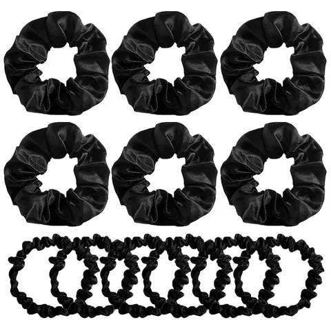 Coletero de Satén Negro Sólido Minimalista Fruncido Lazo para el Pelo Para Mujer Alta Elasticidad Tela Tipo Seda Accesorio Diario