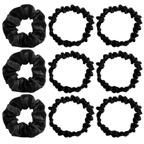 Coletero de Satén Negro Sólido Minimalista Fruncido Lazo para el Pelo Para Mujer Alta Elasticidad Tela Tipo Seda Accesorio Diario