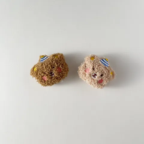 Cute Cartoon Teddy Bear Plush Brooch DIY Jewelry Accessory Embroidered Bear Head With Party Hat For Hair Scarf Decor