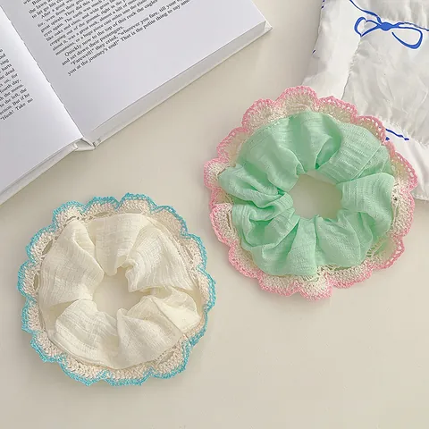 Women Sweet Lace Fabric Scrunchie Korean Style Fresh Pleated Elastic Hair Tie Ponytail Holder Summer Hair Accessories For Girls