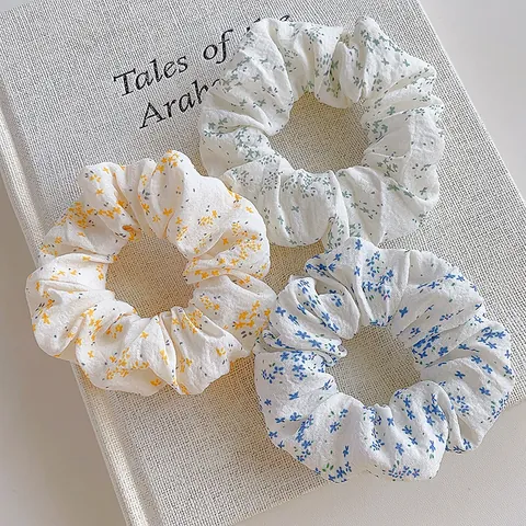 Floral Print Cloth Scrunchies For Women Fresh Botanical Hair Ties Large Intestine Hair Rings Handmade Elastic Hair Accessory