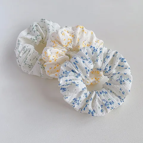 Floral Print Cloth Scrunchies For Women Fresh Botanical Hair Ties Large Intestine Hair Rings Handmade Elastic Hair Accessory