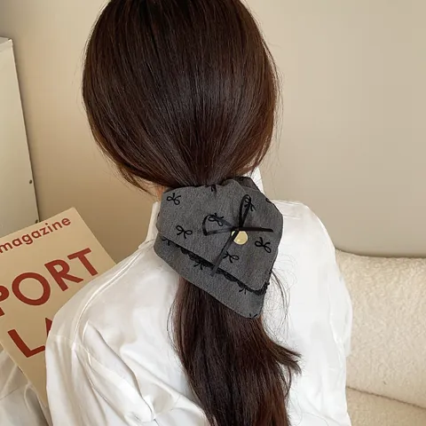 Vintage Schleife Punktmuster Haargummi Damen Koreanischer Stil Spitze Band Haarschmuck Grau Schwarz Polyester Accessoires