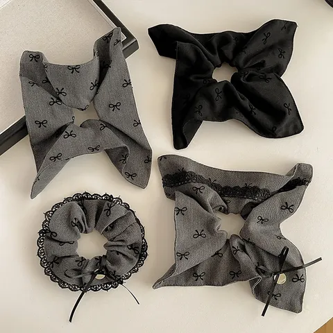 Vintage Schleife Punktmuster Haargummi Damen Koreanischer Stil Spitze Band Haarschmuck Grau Schwarz Polyester Accessoires