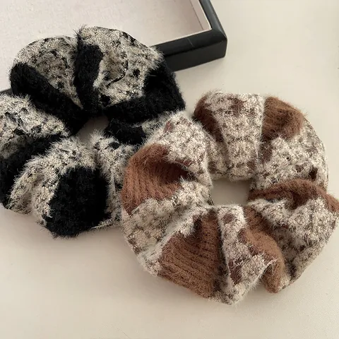 Βίντατζ Λούτρινα Scrunchies Patchwork Σκακιέρα Πλεκτά Λάστιχα Μαλλιών Μαλακά Μεγάλα Για Αλογοουρά Γυναικεία Κορίτσια Αξεσουάρ Μαλλιών
