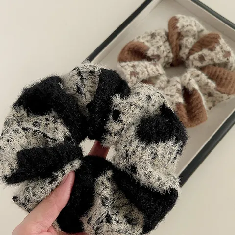 Βίντατζ Λούτρινα Scrunchies Patchwork Σκακιέρα Πλεκτά Λάστιχα Μαλλιών Μαλακά Μεγάλα Για Αλογοουρά Γυναικεία Κορίτσια Αξεσουάρ Μαλλιών