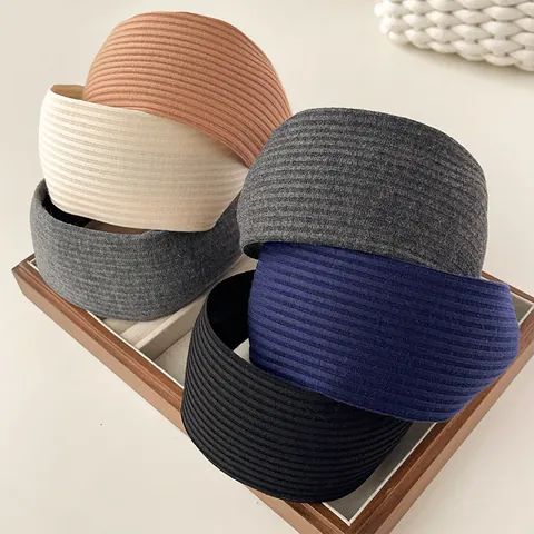 Autumn Winter Knitted Wide Headband Ribbed Woolen Hair Band Korean Style High Cranial Top Elegant Non Slip Headwear Women