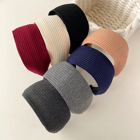 Autumn Winter Knitted Wide Headband Ribbed Woolen Hair Band Korean Style High Cranial Top Elegant Non Slip Headwear Women
