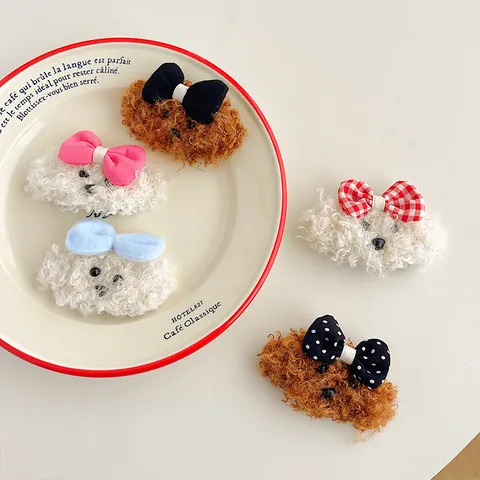 Lindas Pinzas para el Cabello de Perro Teddy de Peluche Con Lazo Clips BB de Cachorro de Dibujos Animados para Niñas