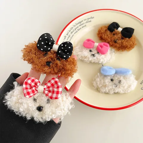 Lindas Pinzas para el Cabello de Perro Teddy de Peluche Con Lazo Clips BB de Cachorro de Dibujos Animados para Niñas
