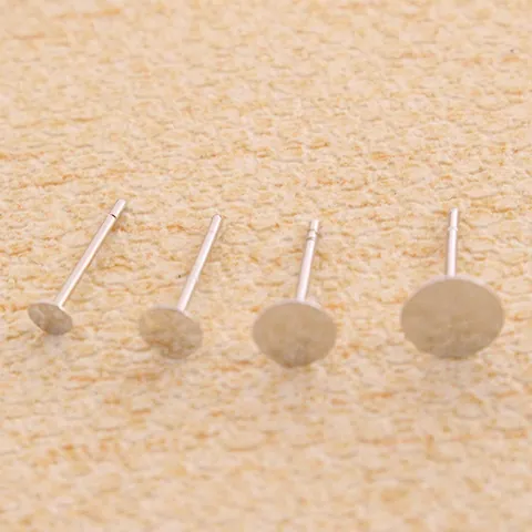 925 Sterling Silver Flat Pad Earring Posts DIY Jewelry Making Findings White Gold Plated Round Earring Pin Components