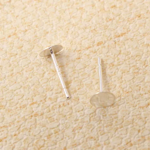 925 Sterling Silver Flat Pad Earring Posts DIY Jewelry Making Findings White Gold Plated Round Earring Pin Components