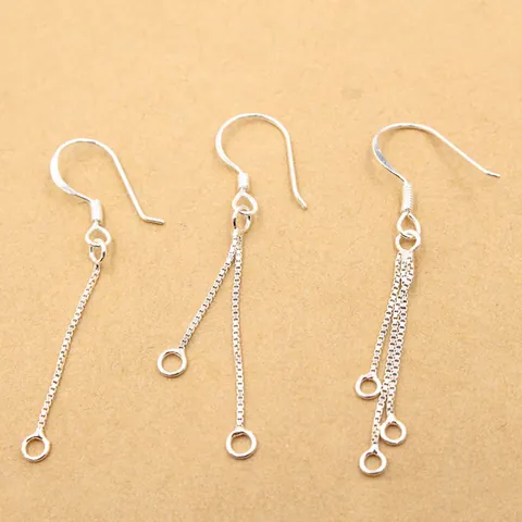 Ganchos para Pendientes de Plata de Ley 925 Con Borla de Cadena de Caja Hallazgos de Joyería DIY Componentes de Alambre de Oreja de Plata Platinada