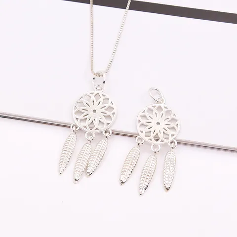 925 Sterling Silver Dreamcatcher Pendant With Three Feather Charms Hollow Out Ethnic Jewelry Making Accessory For Women DIY