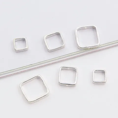 925 Sterling Silver Square Bead Frame Spacer Beads Geometric Hollow Jewelry Findings Components For DIY Necklace Bracelet Crafting