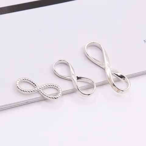 Pendentif Connecteur Symbole Infini en Argent Sterling S925 pour Fabrication de Bijoux DIY Texture Torsadée Lisse Poli