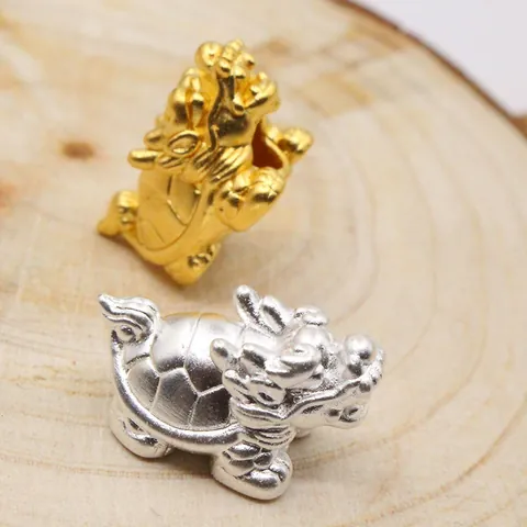 S999 Sterlingsilber 3D Hartsilber Drachenschildkröte Perle Für DIY Rotes Armband Schmuckherstellung Zubehör Gold Silber