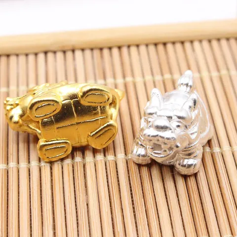 S999 Sterlingsilber 3D Hartsilber Drachenschildkröte Perle Für DIY Rotes Armband Schmuckherstellung Zubehör Gold Silber