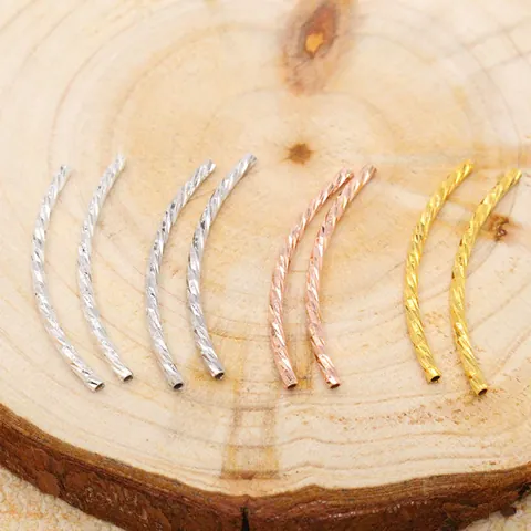 925 Sterling Silver Curved Noodle Beads Twisted Spiral Tubes Gold Rose Gold Silver Plated For DIY Jewelry Making Components